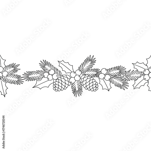 Christmas garland with poinsettias pine cones and pine needles