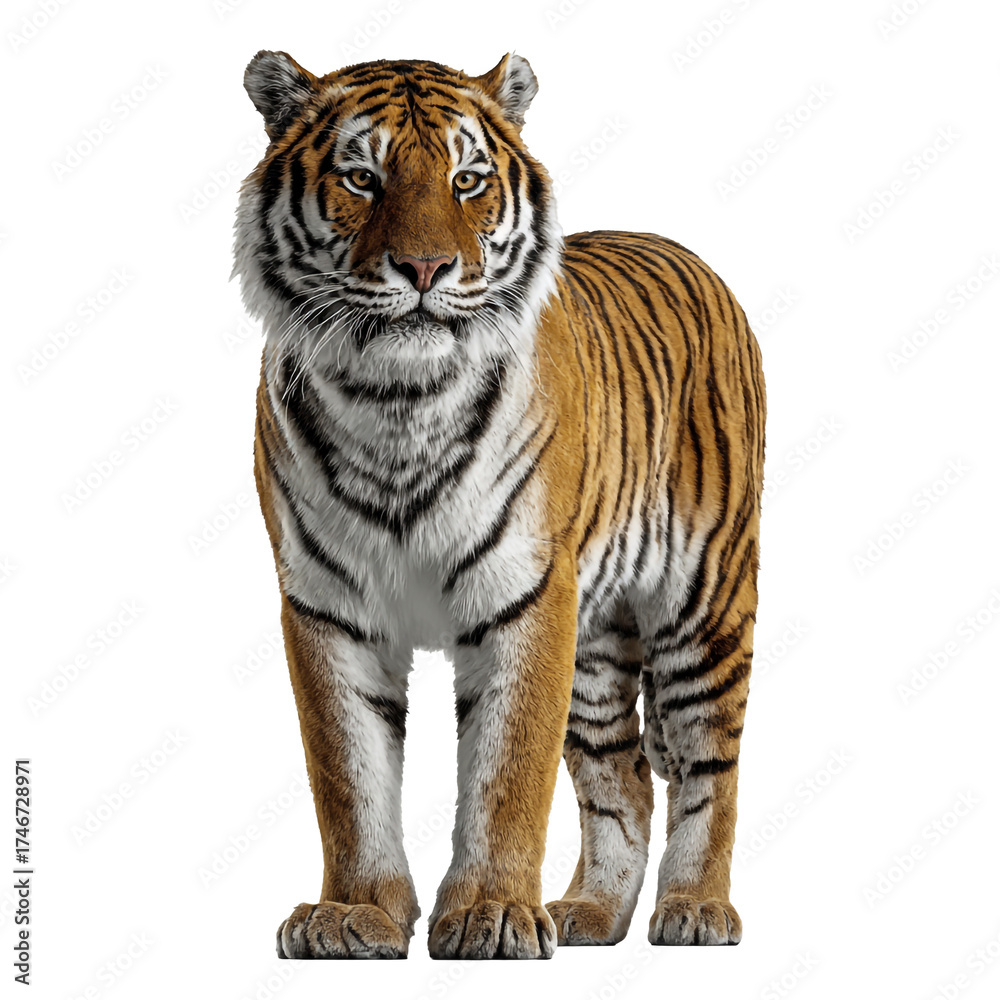 Fototapeta premium Majestic tiger standing proudly isolated on transparent background