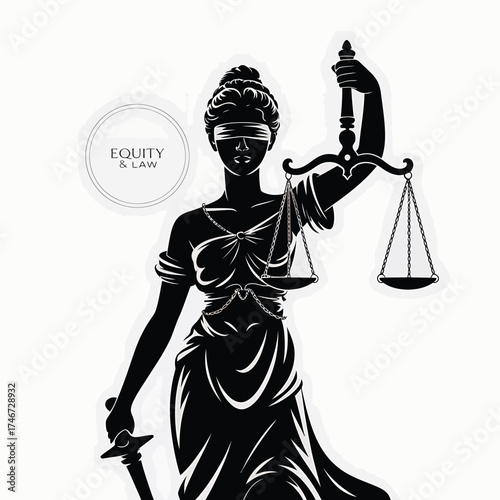 Silhouette of lady justice holding scales and sword