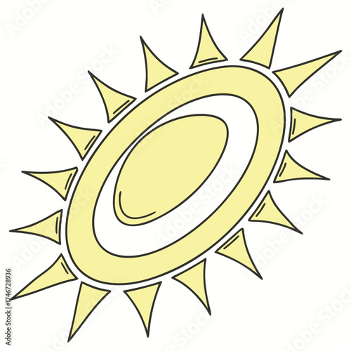 Vector art of stylized yellow sun with sharp rays