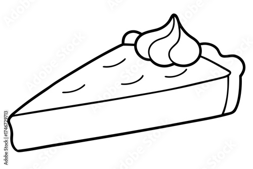 line art Pumpkin pie slice with whipped cream, holiday dessert, silhouette vector illustration
