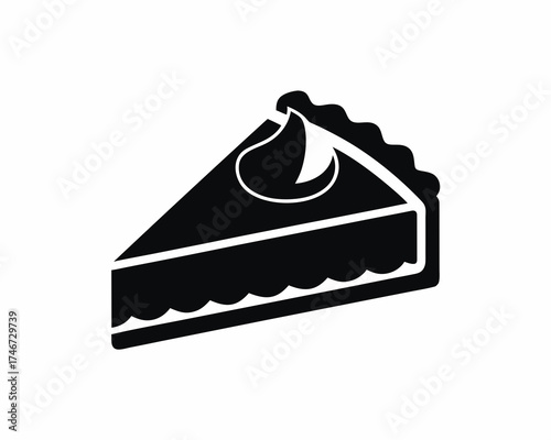 Pumpkin pie slice with whipped cream, holiday dessert, silhouette vector illustration