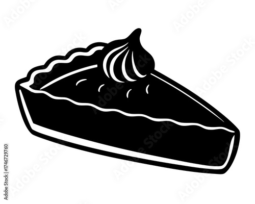 Pumpkin pie slice with whipped cream, holiday dessert, silhouette vector illustration