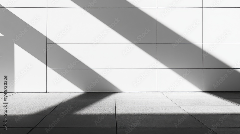 Obraz premium Play of shadows on a minimalist white wall in an urban environment during midday