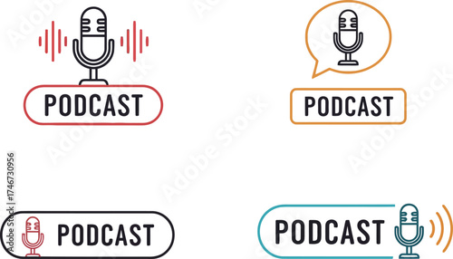 podcast logo vector set for audio show branding marketing materials and social media promotions