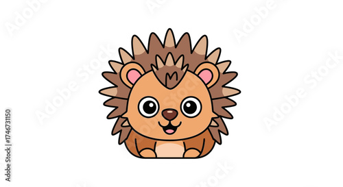 Cute cartoon hedgehog character with big eyes and spiky fur  