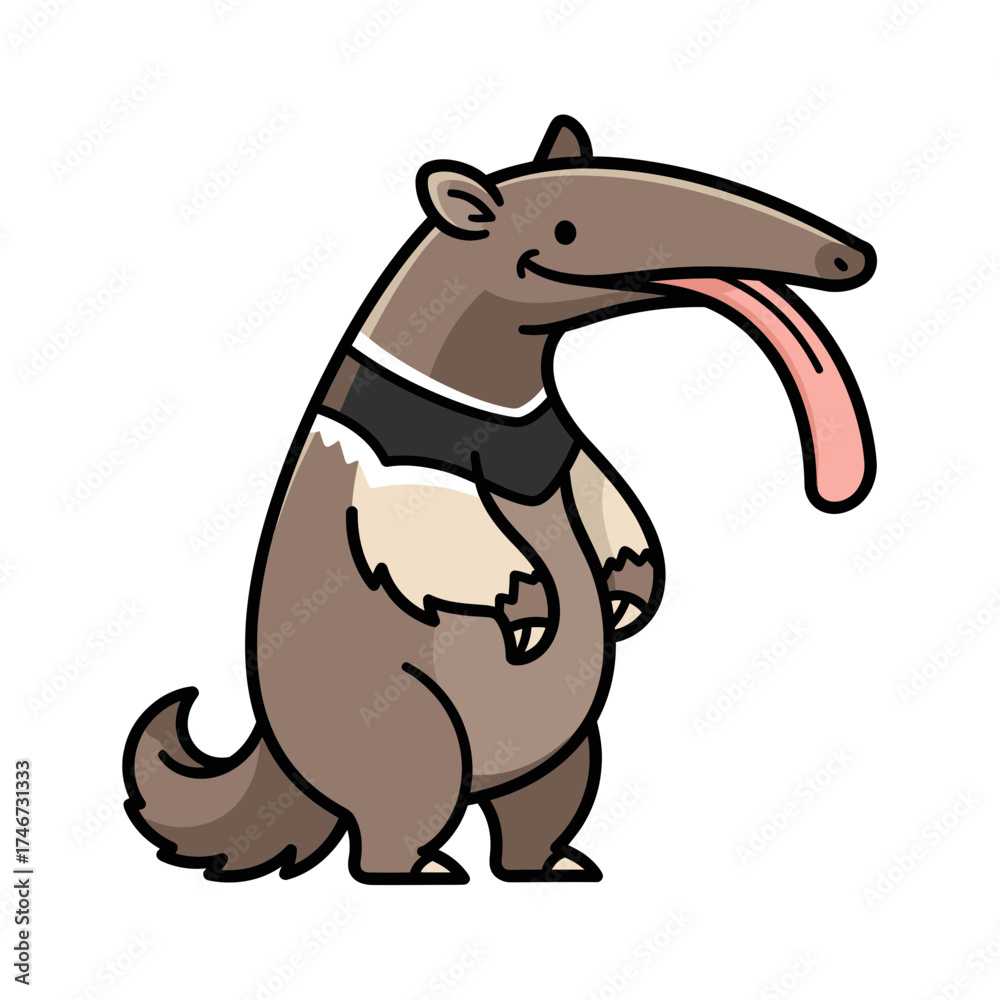 Obraz premium Cartoon anteater with a long tongue standing in a playful pose 