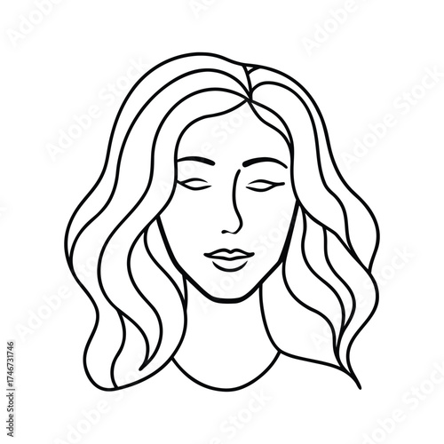 Abstract Single Line Art Portrait Elegant Woman Face with Flowing Hair Vector