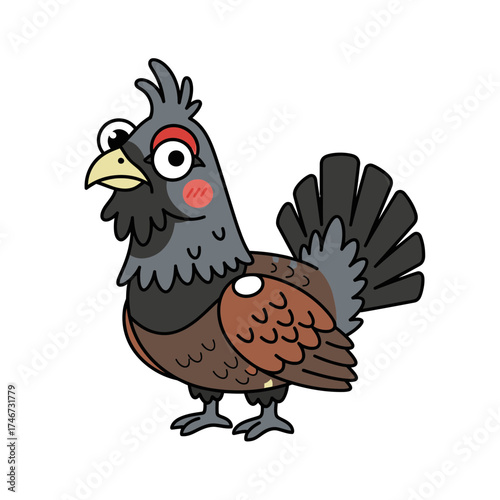 Cartoon capercaillie bird standing with a cheerful expression  