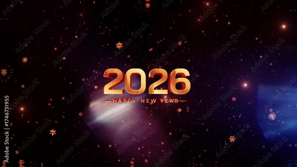 2026 Happy New Year glow golden text shien light effect with falling ...