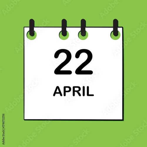 April 22. Daily Calendar icon for design. Simple design for business brochure, flyer, print media, advertisement. Easily editable.