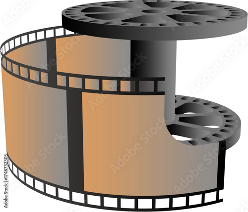 Film Reel and Negative Strip Vector – Vintage Movie Cinema Illustration