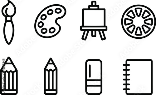 Vector art of art supplies icons set.