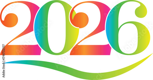Vibrant 2026 year number with gradient colors and whimsical swirls and curves
