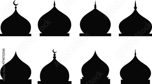 Set of diverse mosque dome silhouettes for islamic or arabic designs