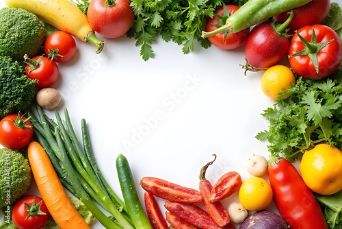 Fresh assortment of vibrant vegetables arranged in a circular border