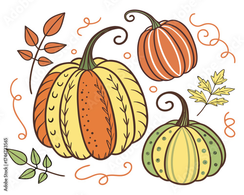 Pumpkin collection,  Thanksgiving holiday silhouette vector illustration