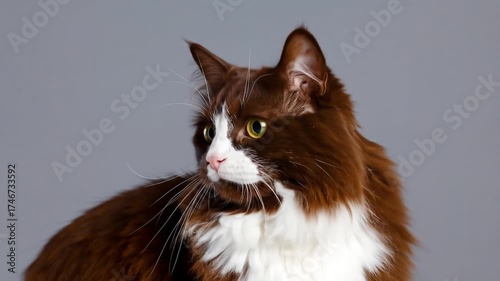 Close-up of a brown and white cat