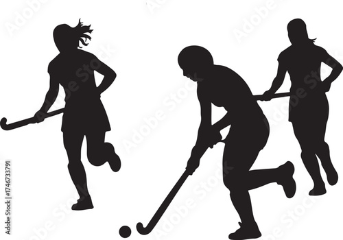 Silhouette of a hockey player in action with stick and puck.

A black silhouette of a hockey player in a dynamic pose, stick raised, with a puck at their feet on a white background.
