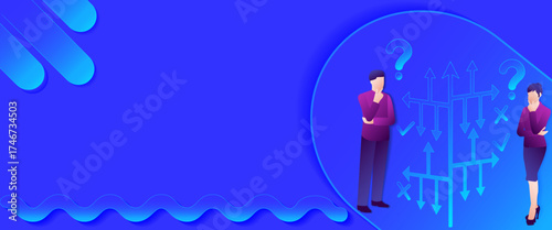 People search decision tree diagram to identifying problems and opportunities in decision making process. Glass effect horizontal vector illustration.