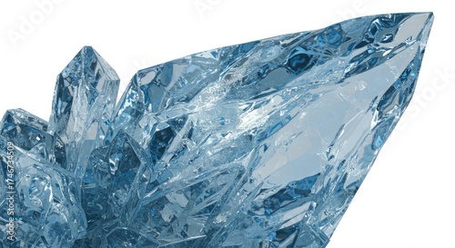 Transparent blue crystal formation isolated on white background