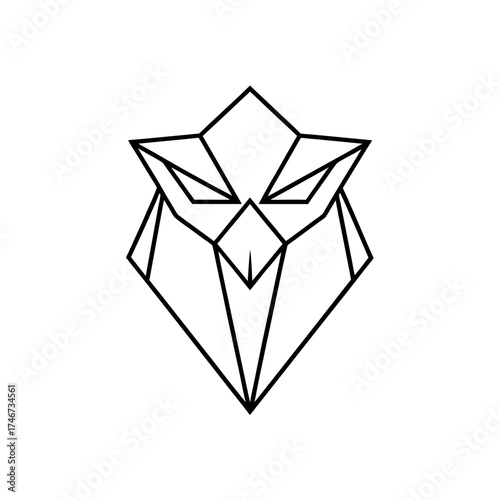 Abstract geometric owl head design on transparent background silhouette