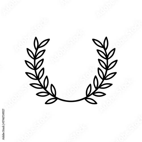 Simple leaf wreath outline drawing on transparent background silhouette