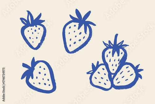Strawberries doodle sketch bold outline hand drawn vector illustration