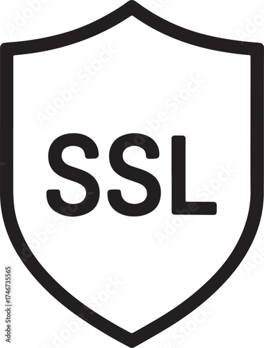 Black outline shield icon with SL text on white background security protection