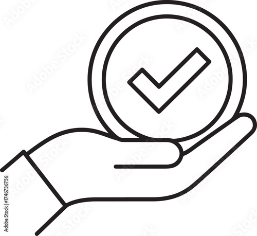 Hand holding coin with check mark icon on white background vector illustration