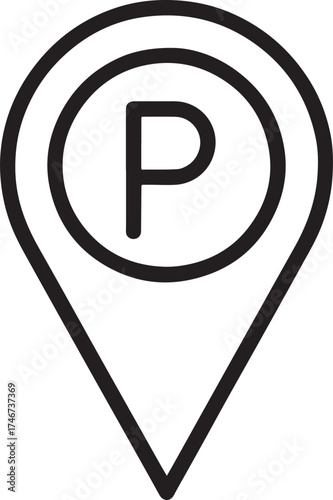Parking location pin icon with letter P on white background automobile vehicle