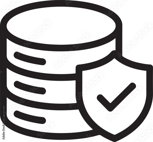 Secure Database Stack Icon with Shield and Checkmark Keywords: database, data, storage, security