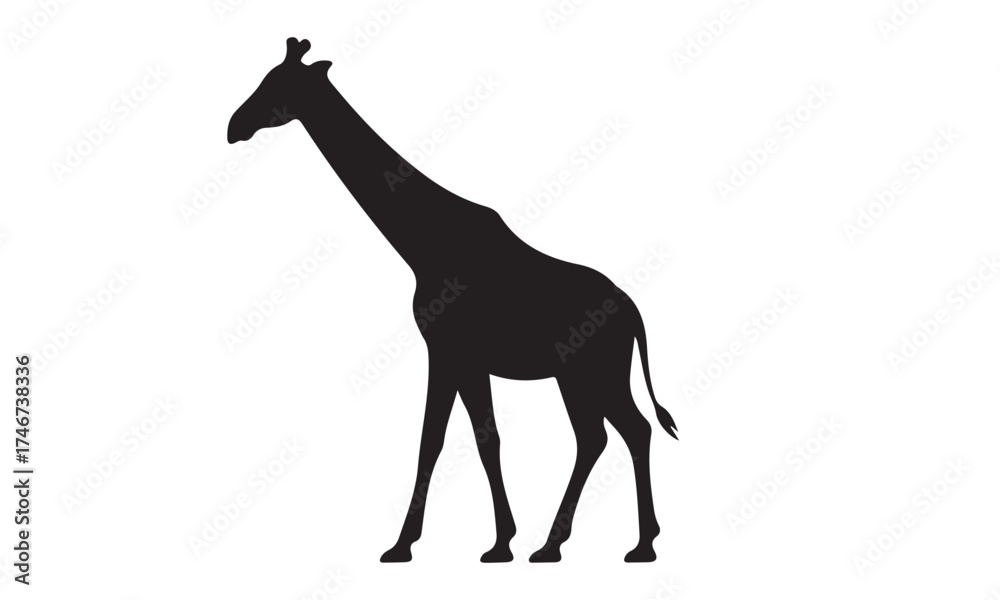 Fototapeta premium Giraffe silhouette vector, Giraffe standing, Wild giraffe walking silhouette vector