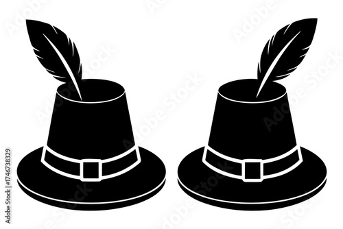 Pilgrim hat with feather silhouette vector illustration
