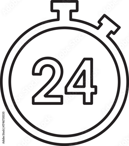 Twenty Four Hour Service Icon with Timer Symbol on White Background Keywords: 24 hours, twenty four