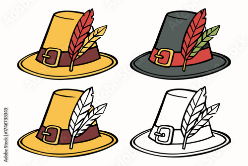 Pilgrim hat with feather silhouette vector illustration