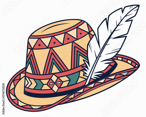 Pilgrim hat with feather silhouette vector illustration
