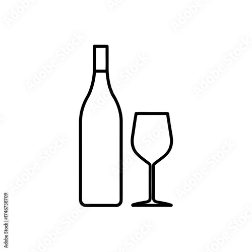 Outline of wine bottle and glass on transparent background silhouette