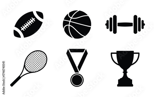 Set of 6 sports icons vector illustration scalable eps graphic elements for athletic design silhouette vector illustration white background
