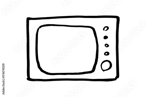 Old style TV set. Retro television set. Doodle style hand drawn object. Simple isolated outline.