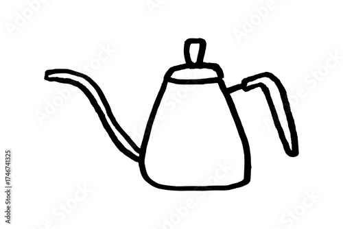 Coffee brewing drip kettle - coffee maker pot. Doodle style hand drawn object. Simple isolated outline.