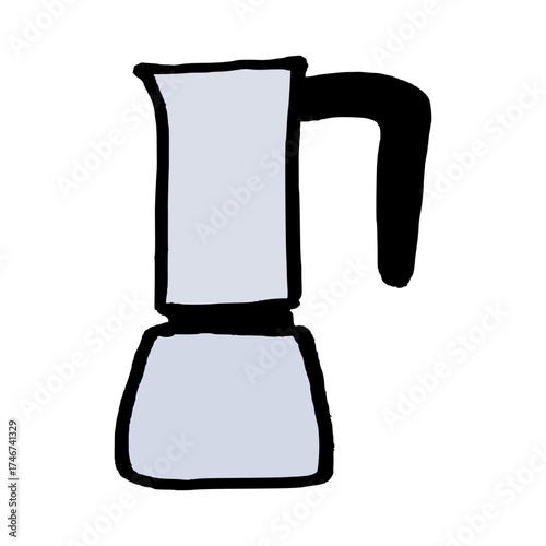 Coffee brewing moka pot. Italian style coffee maker pot. Doodle style hand drawn object. Simple isolated illustration.