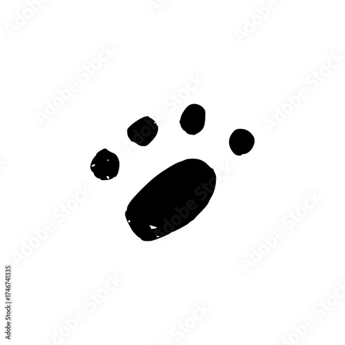 Cute animal paw print. Pet track. Doodle style hand drawn object. Simple isolated outline.