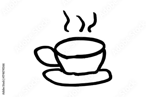Coffee cup or teacup. Hot drink serving. Doodle style hand drawn object. Simple isolated outline.
