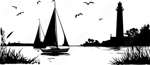 lighthouse silhouette vector illustration, ship, silhouette, boat, vector, sea, illustration, transportation, city, travel, icon, black, sail, nautical, vessel, sailboat, bridge, water, set, ocean, ar