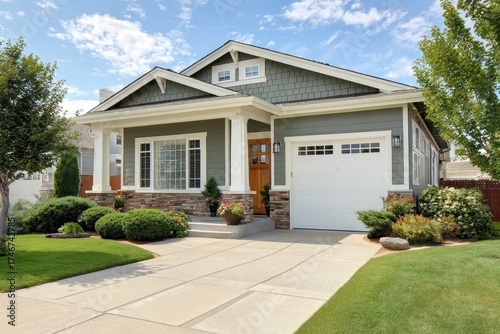 Wallpaper Mural Charming Craftsman-Style Home with Green and White Trim, Welcoming Garage, and Inviting Driveway Torontodigital.ca