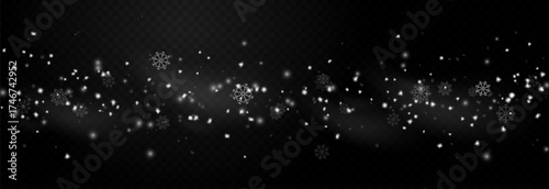 Snowfall PNG. Heavy snowfall or snowstorm with snowflakes of various shapes. Winter snowy background.