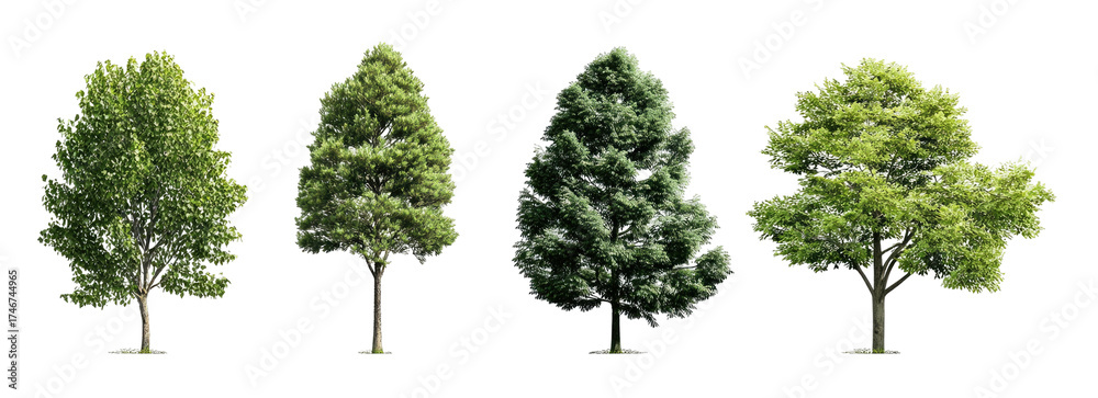 Fototapeta premium Four different trees against a black background