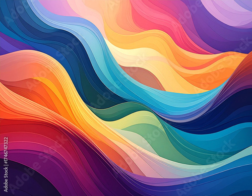 Abstract colorful waves digital art vibrant patterns modern design aesthetic viewpoint visual harmony