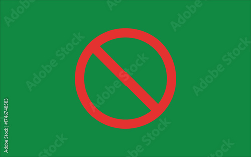 Red prohibition symbol on a solid green background
